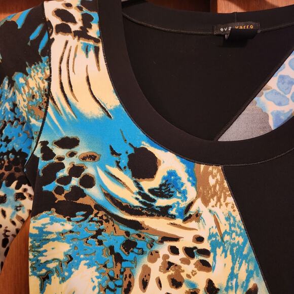 Eva Varro Asymmetrical Tunic Top, Artsy, Abstract Blouse, 3/4 Sleeve, sz Small - Picture 4 of 10